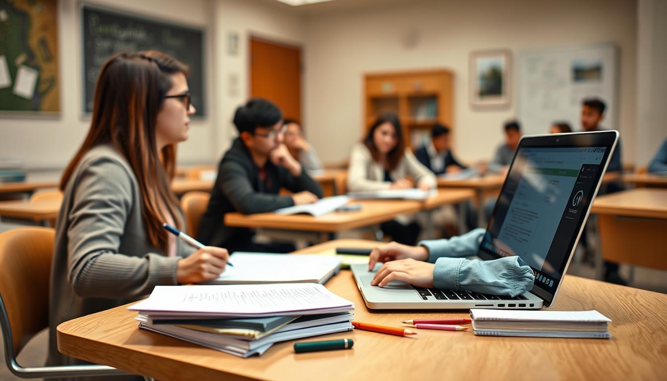 Student preparing for exams with study materials